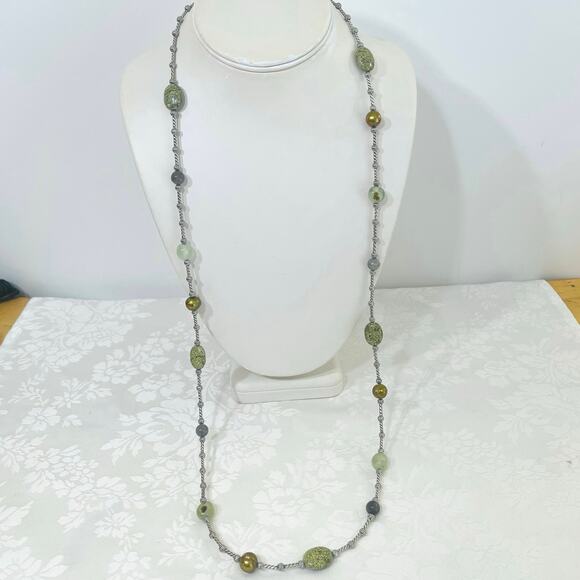 CAROLYN POLLACK Sterling Green Jaspar Pendant Necklace Bead Enhancer Silver - Picture 9 of 13
